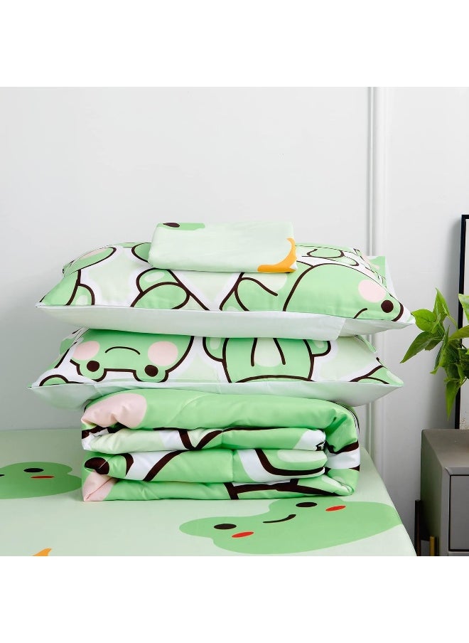 Generic - MUSOLEI 7 Piece Frog Comforter Set Frog Bedding for Kids Boys and Girls Frog sheets set Frog Bedding set Twin Size Bedding Sets for All Season - Image 1