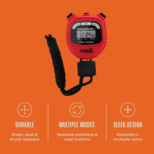 Marathon Adanac 3000 Digital Stopwatch Timer, Red - High Precision Accuracy to 1/100th Seconds - Water, Dust & Shock Resistant - 46” Lanyard Included - Image 3