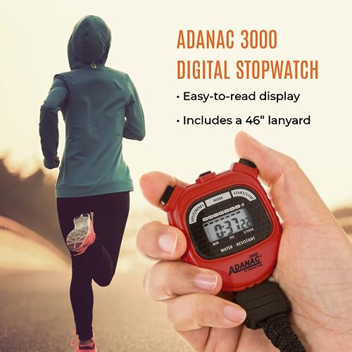 Marathon Adanac 3000 Digital Stopwatch Timer, Red - High Precision Accuracy to 1/100th Seconds - Water, Dust & Shock Resistant - 46” Lanyard Included - Image 2