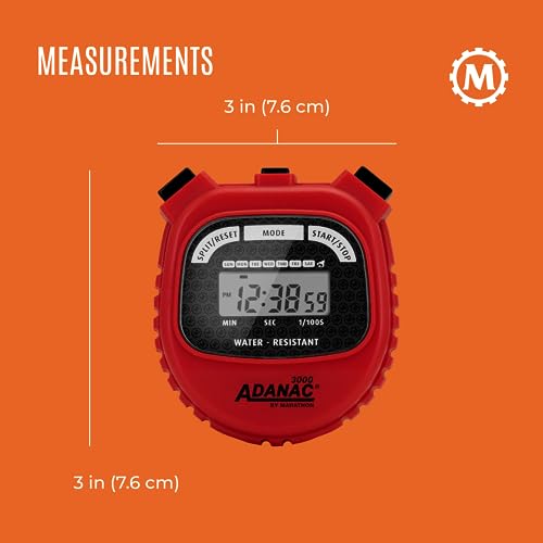 Marathon Adanac 3000 Digital Stopwatch Timer, Red - High Precision Accuracy to 1/100th Seconds - Water, Dust & Shock Resistant - 46” Lanyard Included - Image 5