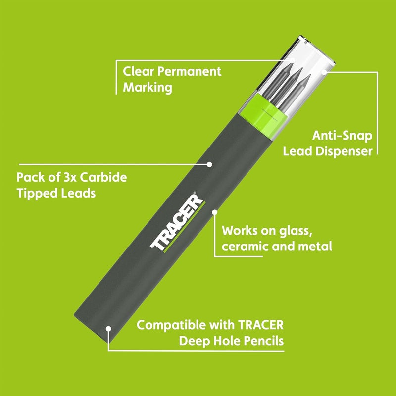 Tracer 2.8mm Carbide Tipped Lead 3-Pack with Anti-Snap Case - Lead Refill for Mechanical Pencil to Mark Wood, Metal, Ceramic, Glass, Woodworking and Carpenter Pencil Tool Use - ALPC1 - Image 2