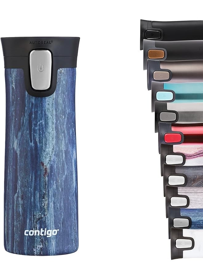 Contigo كوب سفر من الفولاذ المقاوم للصدأ مع غطاء سهل التنظيف، مانع للتسرب، كوب قهوة، قارورة مفرغة من الهواء، مانع للتسرب، خالٍ من مادة BPA، Blueslate، 420 مل  - Image 1