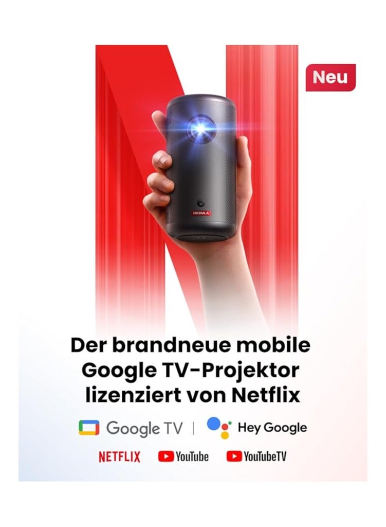 نيبولا Nebula Capsule3 Mini Projector, Smart Projector, 1080p, WiFi, 200 ANSI Lumens, Portable Projector, with GTV, Netflix Pre-installed, Dolby Digital, 120 Inch Picture, Built-in Battery, 2.5 Hours D2425 Black - Image 2