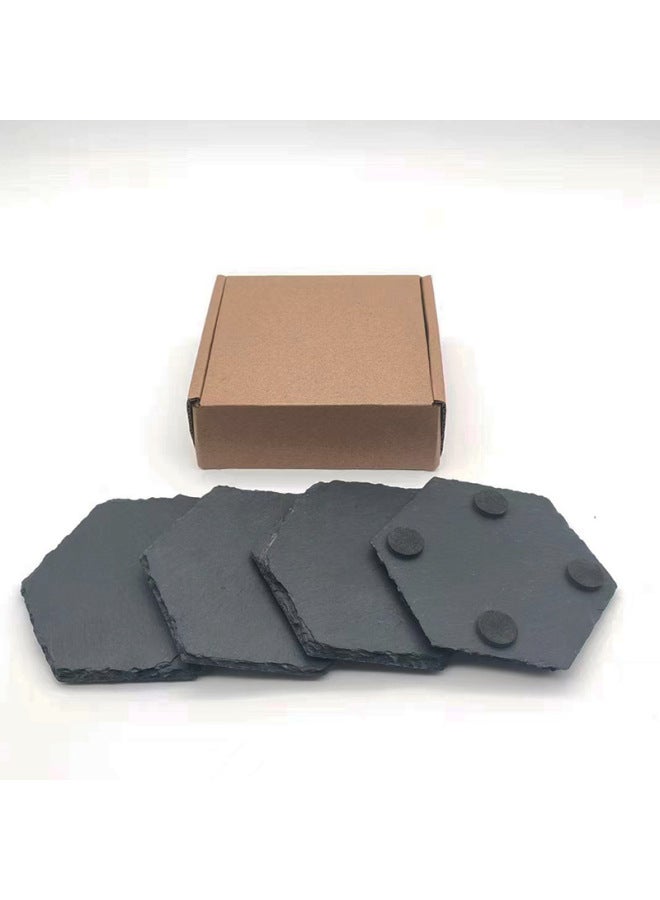 Direct Black Slate 4-piece Square Coaster Suit (including Bubble Bag Aircraft Box)-Color:Hexagon 4 Pieces  - Image 1