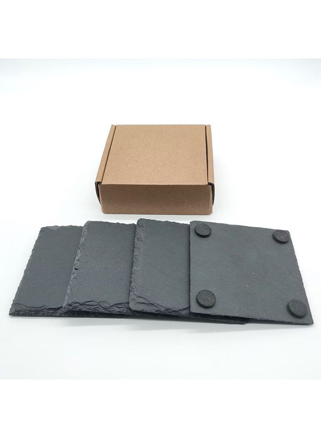 Direct Black Slate 4-piece Square Coaster Suit (including Bubble Bag Aircraft Box)-Color:Hexagon 4 Pieces  - Image 2