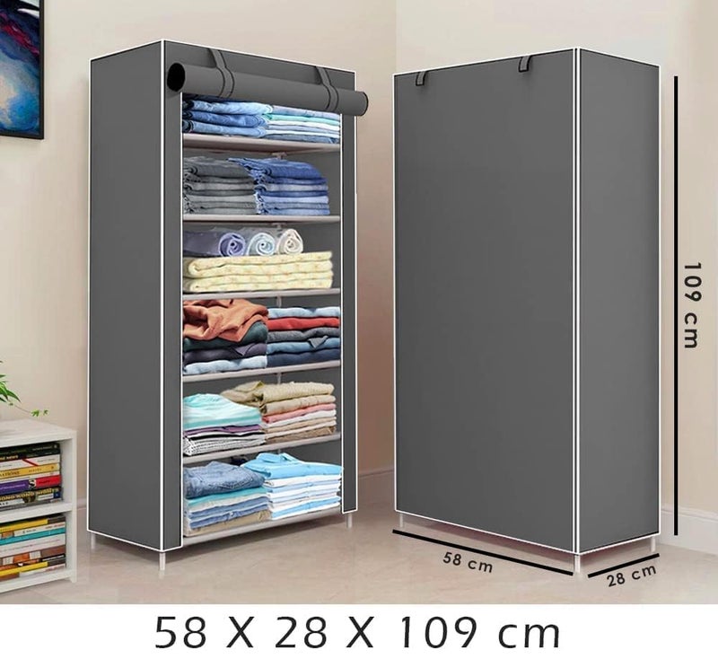 Jaffix Multipurpose Baby Wardrobe/Cabinet/Multipurpose Storage Rack, Foldable, Collapsible Fabric Wardrobe Organizer for Clothes (Plastic and Non Woven Fabric) (6- Layer, Grey) - Image 2