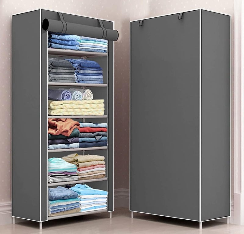 Jaffix Multipurpose Baby Wardrobe/Cabinet/Multipurpose Storage Rack, Foldable, Collapsible Fabric Wardrobe Organizer for Clothes (Plastic and Non Woven Fabric) (6- Layer, Grey) - Image 1