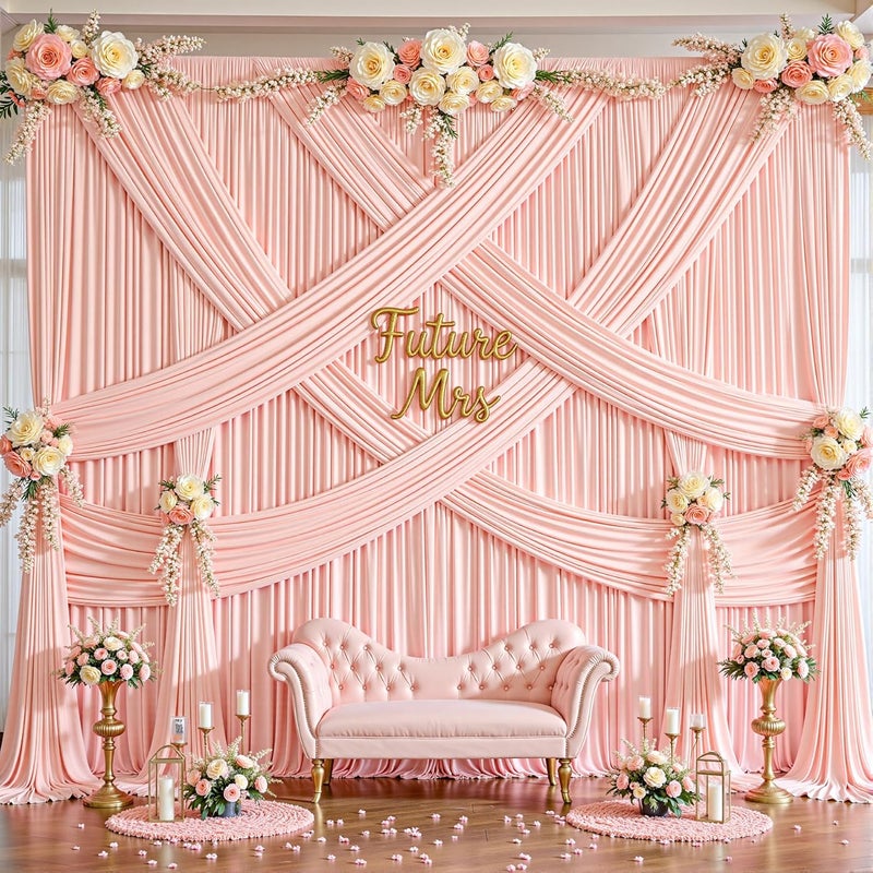 PARTISKY 16x10FT Pale Pink Backdrop Curtains for Wedding Parties, Wrinkle Free Polyester Photography Backdrop Drapes for Wedding Baby Shower Birthday Parties Stage Background Stand Decorations 4x10ft,4 Panels - Image 5