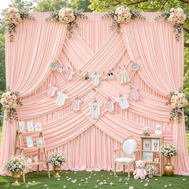 PARTISKY 16x10FT Pale Pink Backdrop Curtains for Wedding Parties, Wrinkle Free Polyester Photography Backdrop Drapes for Wedding Baby Shower Birthday Parties Stage Background Stand Decorations 4x10ft,4 Panels - Image 4