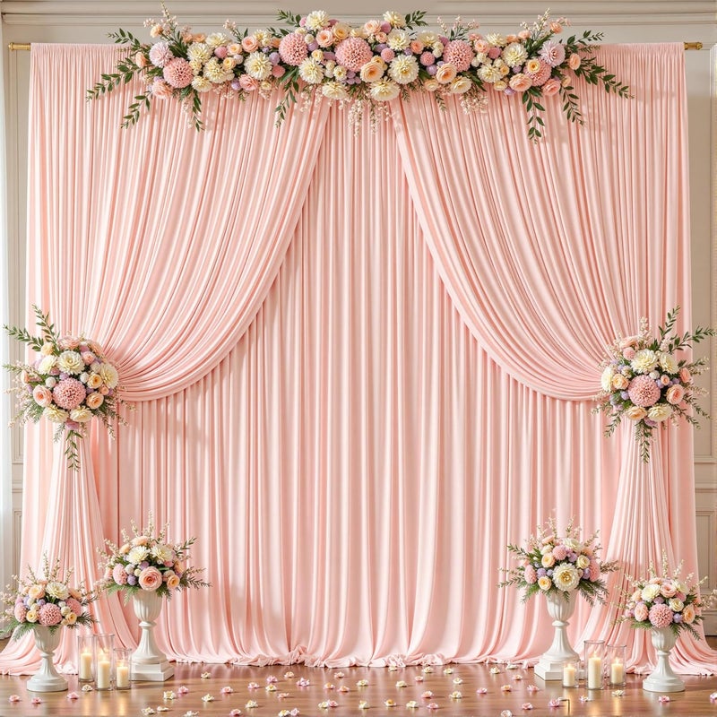 PARTISKY 16x10FT Pale Pink Backdrop Curtains for Wedding Parties, Wrinkle Free Polyester Photography Backdrop Drapes for Wedding Baby Shower Birthday Parties Stage Background Stand Decorations 4x10ft,4 Panels - Image 1