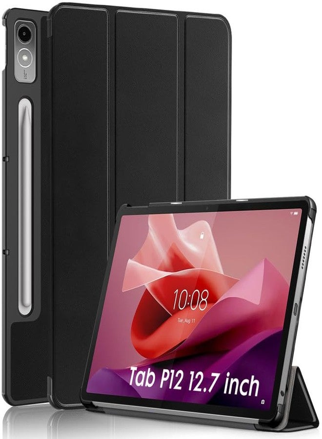 Robustrion Cover for Lenovo Tab P12 12.7 inch Cover Case, Flip Stand Cover Case for Lenovo Tab P12 Tablet [Supports Auto Sleep Wake] - Black - Image 1