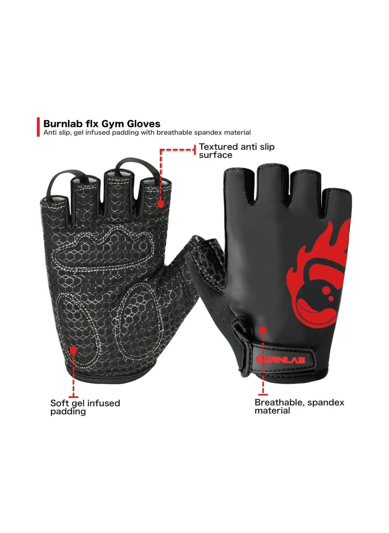 BURNLAB - BURNLAB Flex Gym Gloves for Men and Women - Ideal for Weightlifting, Cycling, Crossfit, Offers Good Grip and Soft Padding Black and Red - Image 1