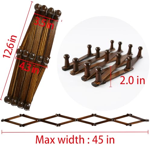 AMAPON Accordion Style Expandable Wall Wooden Coat Rack 13 Hooks (Pegs) Hang Hats Jackets Coffee Mug Purses Necklaces Towels Cap Leash Scarves Data Line Kitchenware (Walnut Color) - Image 2