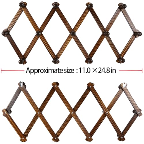 AMAPON Accordion Style Expandable Wall Wooden Coat Rack 13 Hooks (Pegs) Hang Hats Jackets Coffee Mug Purses Necklaces Towels Cap Leash Scarves Data Line Kitchenware (Walnut Color) - Image 3