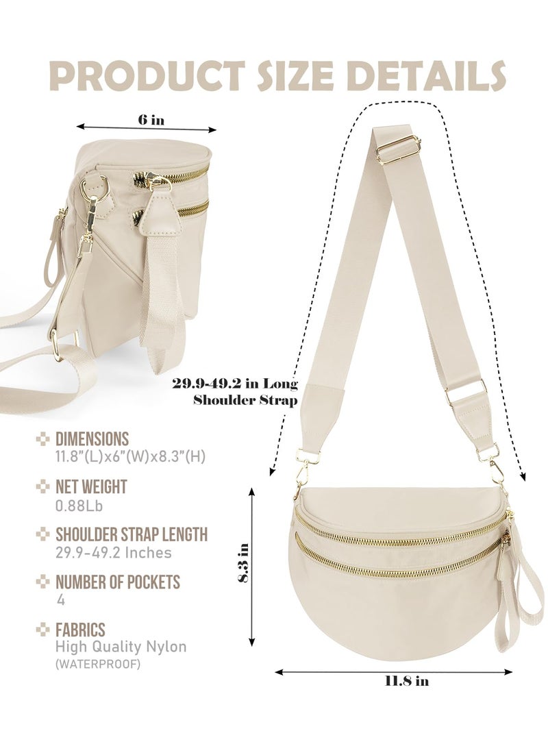 MEISEY Pure Colour Crossbody Bag Bum Bag for Women,Spacious Purse Fanny Packs Belt Bag,Oversized Bum Bag (Colour Bum Bag-Beige) - Image 3