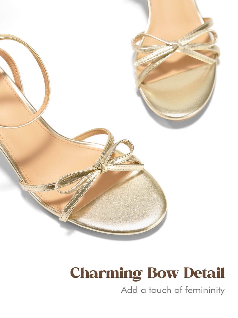 Coutgo Womens Kitten Low Heels Bow Sandals Open Toe Buckle Ankle Strap Wedding Party Dress Shoes, Gold, Size 9 - Image 2