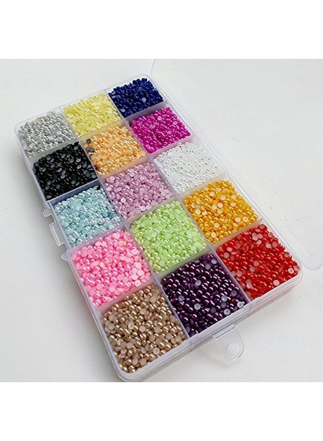 Chenkou Craft 18000pcs Assorted 15 Colors Half Flatback Imitation Pearl Bead 3mm Gem Scrapbook Craft DIY Beads + Plastic Box - Image 1