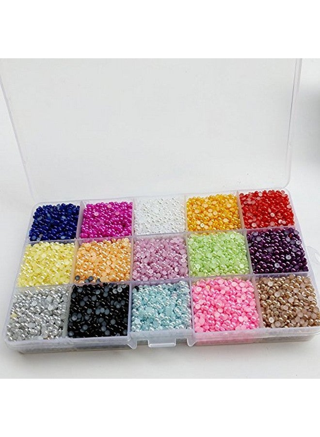 Chenkou Craft 18000pcs Assorted 15 Colors Half Flatback Imitation Pearl Bead 3mm Gem Scrapbook Craft DIY Beads + Plastic Box - Image 2