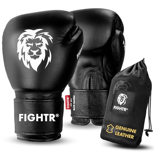 FIGHTR Pro Boxing Gloves Made of Genuine Leather Men and Women for Boxing MMA Muay Thai Kickboxing Martial Arts 10 12 14 16 oz incl Carrying Bag - Image 1