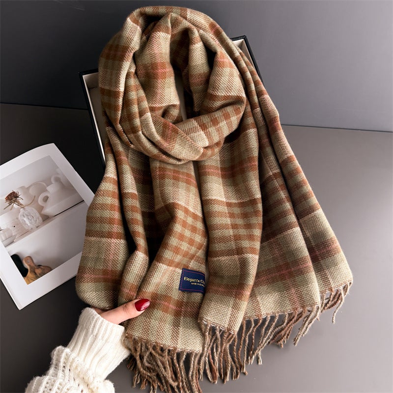 Cross-Border High-End Autumn and Winter Plaid Warm Scarf Women''s Shawl Versatile Commuting Tassel Fine Sand Imitation Cashmere Scarf - Image 5