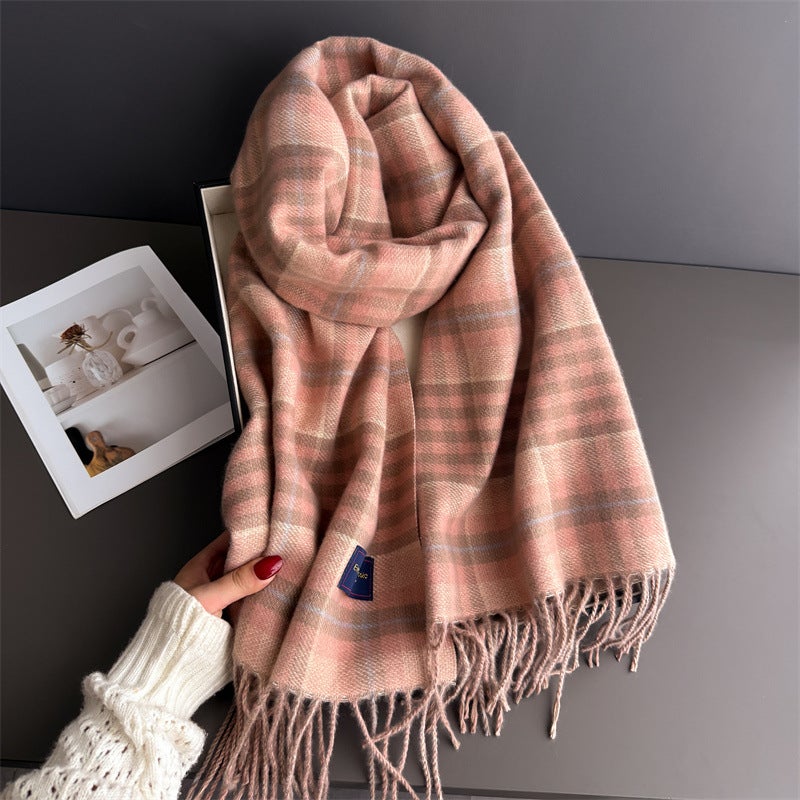 Cross-Border High-End Autumn and Winter Plaid Warm Scarf Women''s Shawl Versatile Commuting Tassel Fine Sand Imitation Cashmere Scarf - Image 2