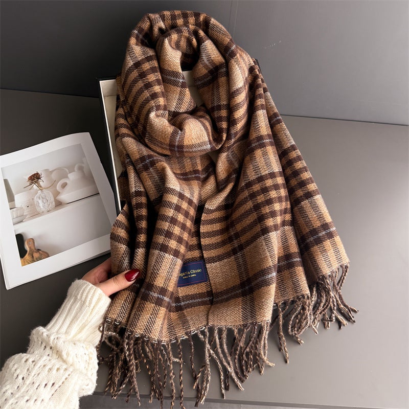 Cross-Border High-End Autumn and Winter Plaid Warm Scarf Women''s Shawl Versatile Commuting Tassel Fine Sand Imitation Cashmere Scarf - Image 3