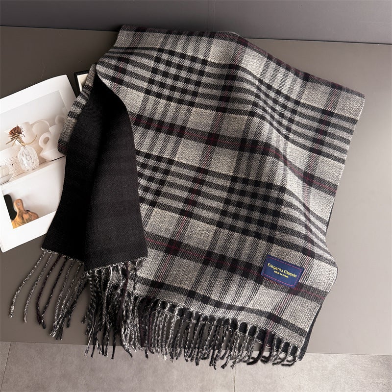 Cross-Border High-End Autumn and Winter Plaid Warm Scarf Women''s Shawl Versatile Commuting Tassel Fine Sand Imitation Cashmere Scarf - Image 1