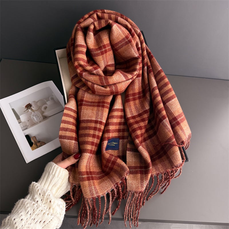 Cross-Border High-End Autumn and Winter Plaid Warm Scarf Women''s Shawl Versatile Commuting Tassel Fine Sand Imitation Cashmere Scarf - Image 4