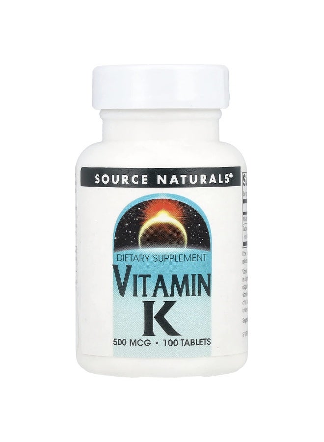 Source Naturals Source Naturals, Vitamin K, 500 mcg, 100 Tablets  - Image 1
