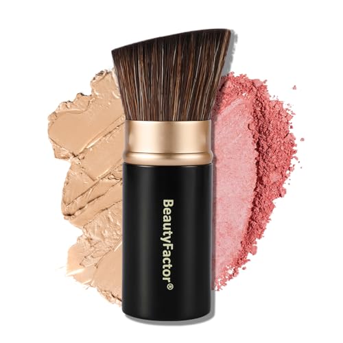 BEAUTYFACTOR Retractable Kabuki Makeup Brush Angled Top Travel Makeup Brush Portable Powder Brushe for Liquid Cream and Powder Face With Aluminum Handle - Image 1