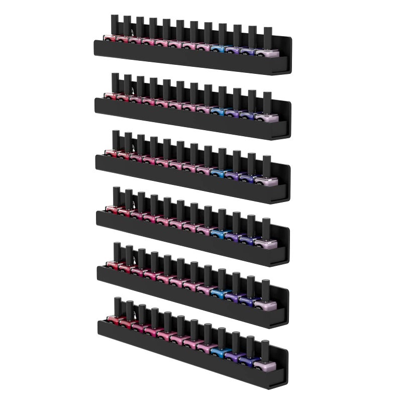 FEMELI Nail Polish Wall Rack: 6 Shelves 15 Inch Acrylic Nail Polish Holder Organizer for 66-90 Bottles, Multi-Purpose Acrylic Floating Shelves (15 Inch, Black) - Image 1