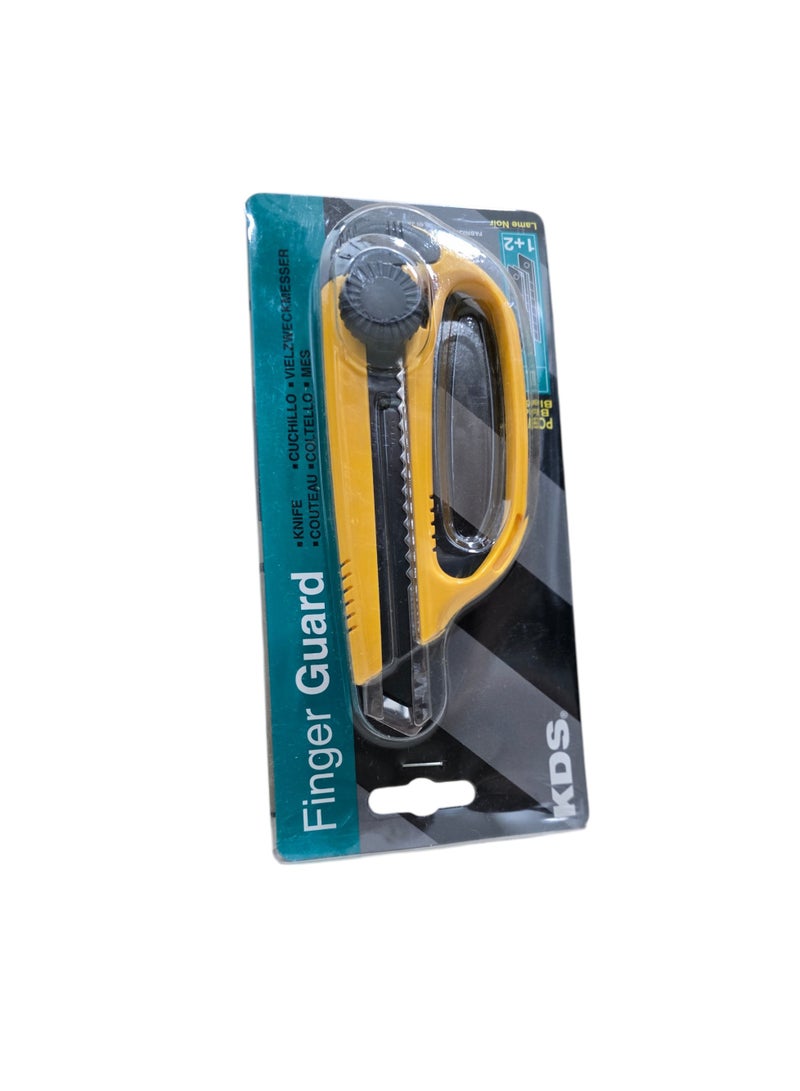KDS L-30 18mm Finger Guard Cutter Screw Lock Utility Knife (1+2 Blades) – Yellow - Image 2
