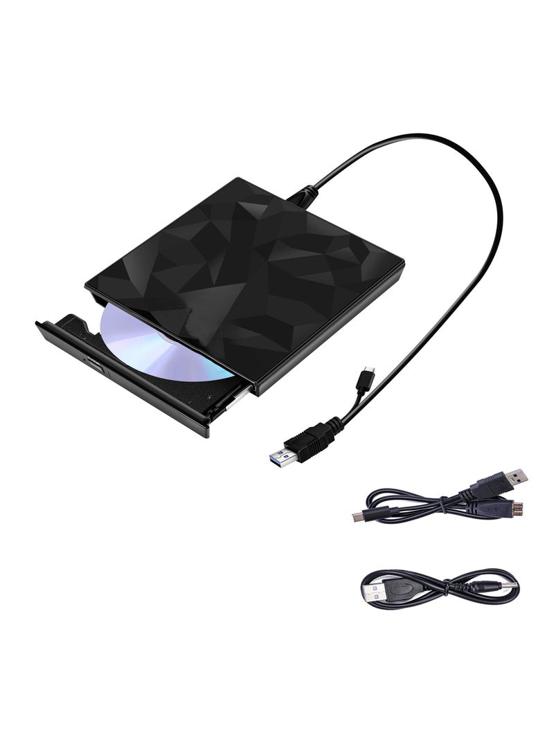 External DVD Drive, USB 3.0 Type-C CD DVD +/-RW Optical Drive USB C Burner Slim CD/DVD ROM Rewriter Writer Reader Portable for Laptop Desktop PC Apple Mac Macbook Pro Windows 10/8/7 / XP Linux OS - Image 1