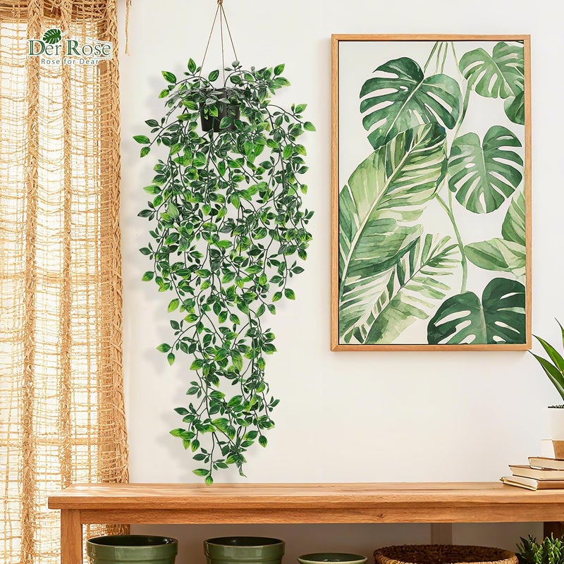 Der Rose Fake Hanging Plants Artificial Potted Plants Indoor and Outdoor for Office Living Room Bathroom Wall Shelf Decor (1Pack) - Image 4
