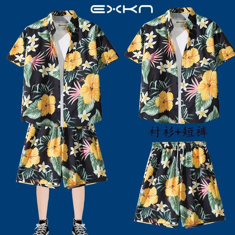 Hawaiian Shirt Beach Casual Shorts Trendy Brand Men'S Couple Personalized Printed Trendy Beach Suit - Image 2