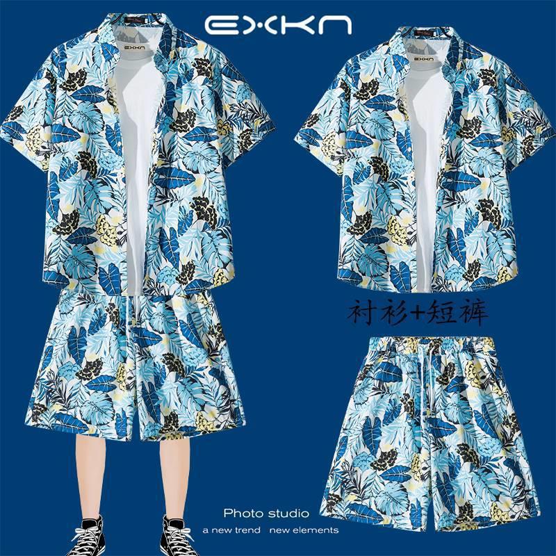 Hawaiian Shirt Beach Casual Shorts Trendy Brand Men'S Couple Personalized Printed Trendy Beach Suit - Image 5