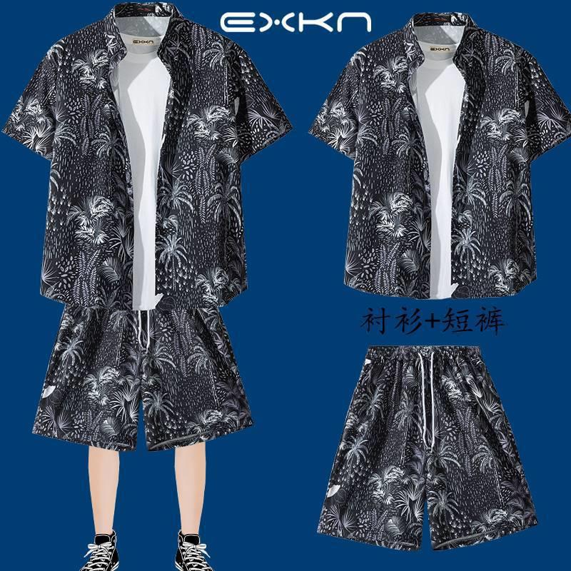 Hawaiian Shirt Beach Casual Shorts Trendy Brand Men'S Couple Personalized Printed Trendy Beach Suit - Image 1
