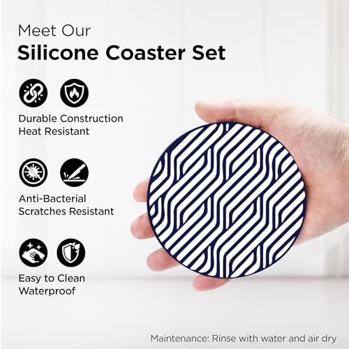 UMAI Silicone Coasters Set of 6 (Dia - 10cm) | Dining Table Decor Accessories | Cups/Coffee Mugs/Glasses Coaster with Holder | Glass Cover Lid |Kitty Party Return Gifts for Women (Design 4) - Image 2