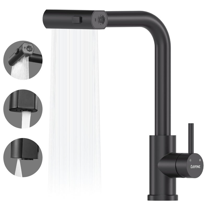 DAYONE Waterfall Kitchen Faucet Matte Black SUS304 Stainless Steel 360 Rotatable Kitchen Sink Tap SingleLever Kitchen Water Mixer with Swivel Pull Out Spout 2546 - Image 1