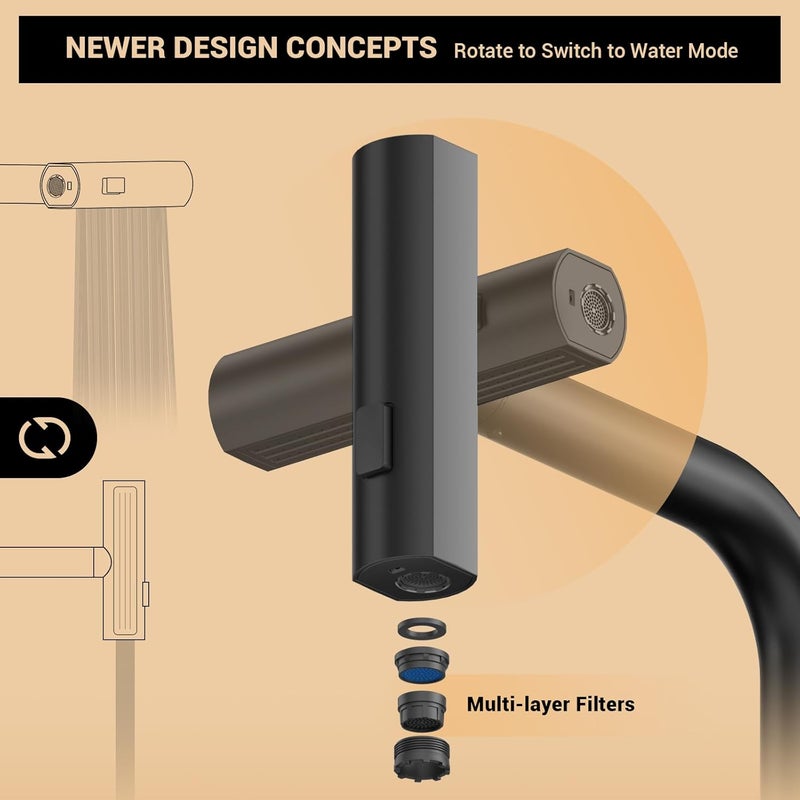 DAYONE Waterfall Kitchen Faucet Matte Black SUS304 Stainless Steel 360 Rotatable Kitchen Sink Tap SingleLever Kitchen Water Mixer with Swivel Pull Out Spout 2546 - Image 5