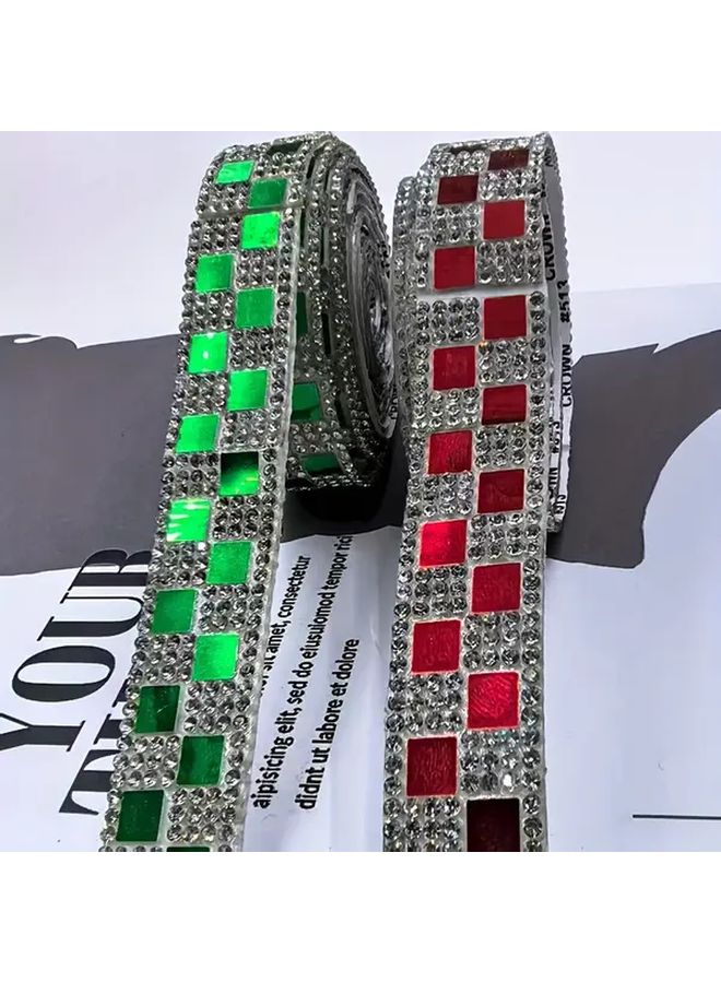 Red Sparkling Glass Bead Rhinestone Ribbon Sticker For DIY Crafts Wedding Decor - Image 2