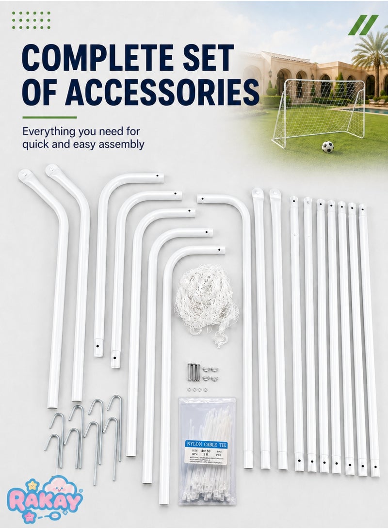 RAKAY Metal Soccer Goal with Net, 240 x 150 x 90 cm,Detachable Football Goal Post for Kids and Teens Outdoor Sports Games, Easy Assembly Iron Pipe Frame with Ground Pegs and Nylon Cable Ties - Image 4