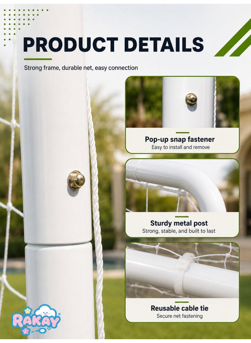 RAKAY Metal Soccer Goal with Net, 240 x 150 x 90 cm,Detachable Football Goal Post for Kids and Teens Outdoor Sports Games, Easy Assembly Iron Pipe Frame with Ground Pegs and Nylon Cable Ties - Image 5