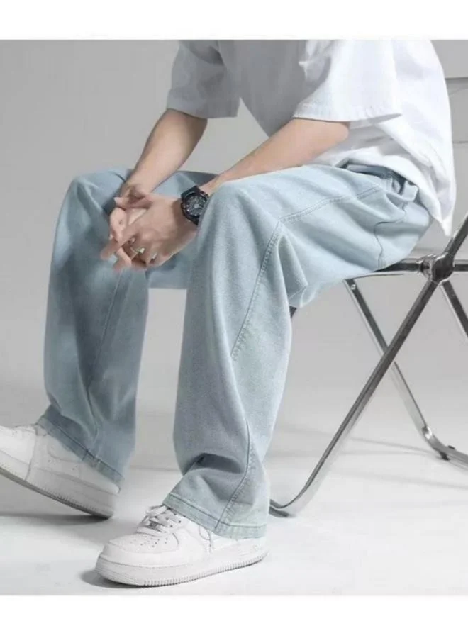 Take Two Men Acid Blue Straight-Leg Drawstring Trousers
