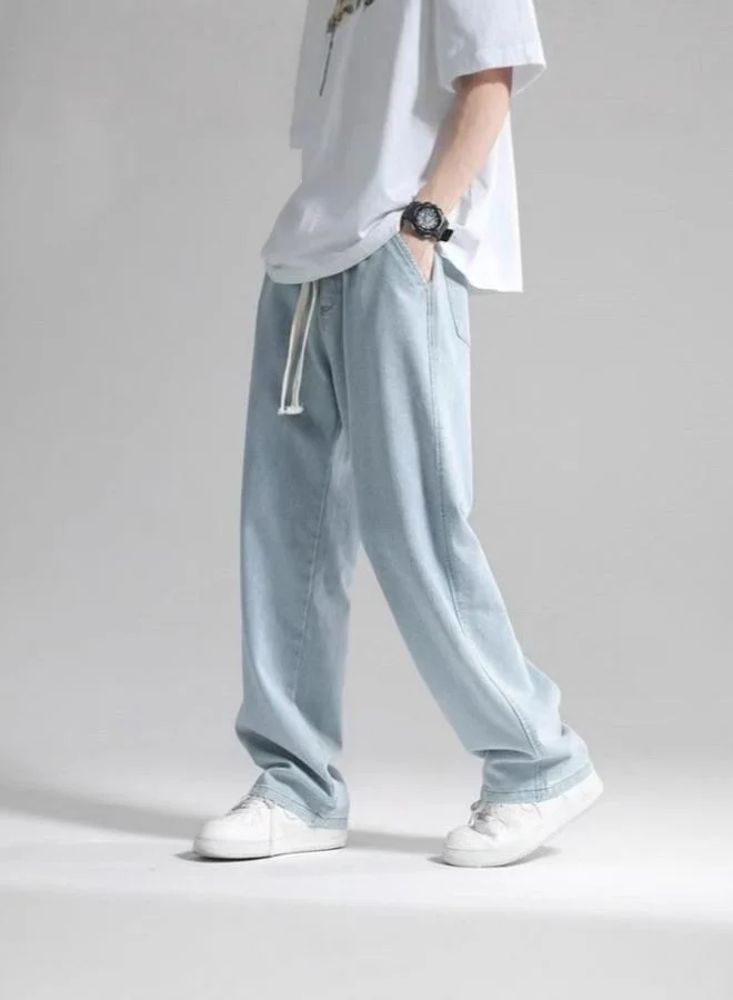 Take Two Men Acid Blue Straight-Leg Drawstring Trousers