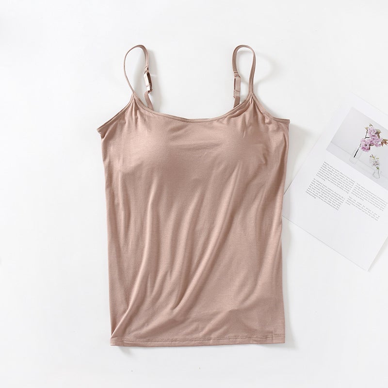 Modal camisole women's cup one solid color self-cultivation bottoming vest home sexy camisole wholesale caramel colour M - Image 4