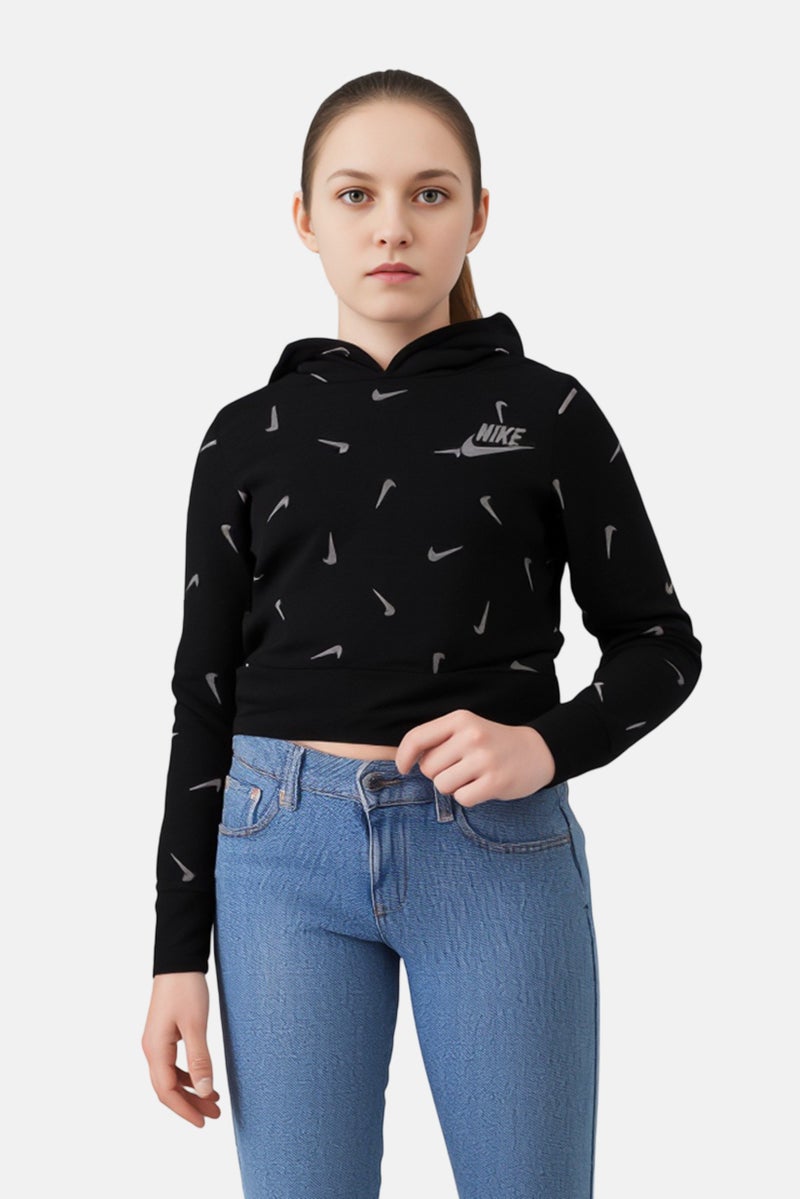 Nike Kids Girl Standard Fit Long Sleeve Training Sweatshirt, Black - Image 1