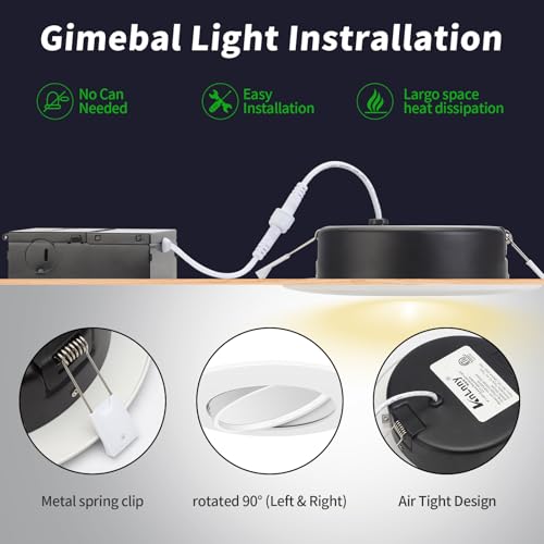 KnLnny Ware 4 Inch Gimbal Led Recessed Lighting 6 Pack,Ajustable Eyeball Ceiling Light with Junction Box,5CCT Selectable,Airtight,9W 750LM,Dimmable,ETL Listed - Image 5