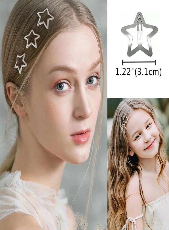 BAISAI 20 PCS 1.22 inches Cute Lovely Star Hair Barrettes, Non Slip Star Clips for Girls & Women - 2000s Y2K Silver Metal Hair Clips - Image 2