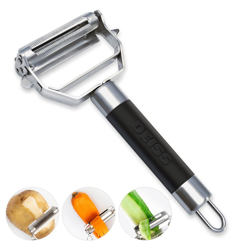 Deiss PRO Dual Julienne Peeler  Vegetable Peeler  Nonslip Handle  Apple Peeler  Potato Peeler Orange Peeler Zoodles Maker  Y Peeler Veggie Peeler for Making Delicious Veggie Noodles